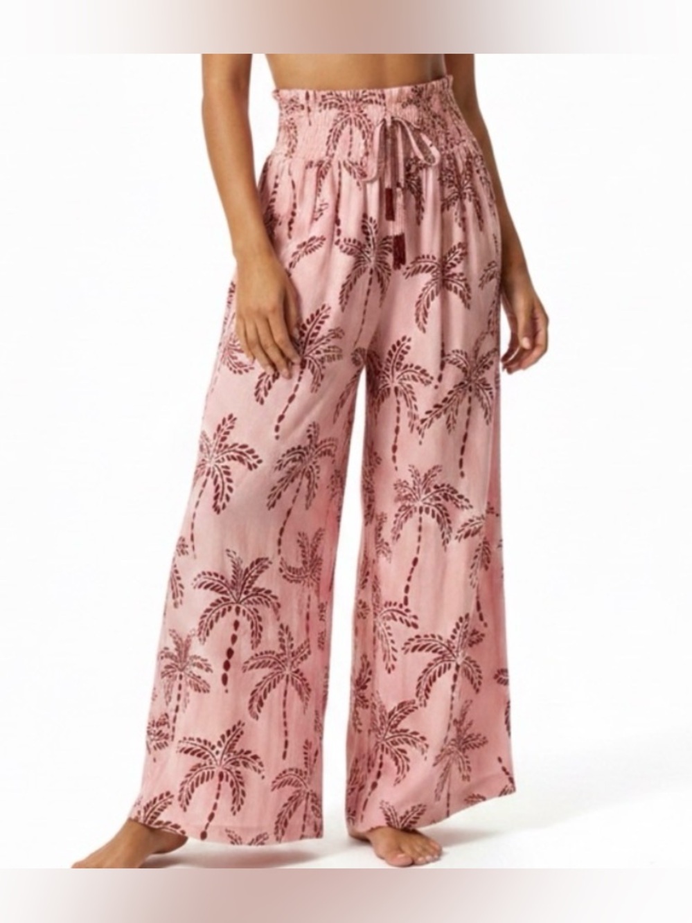 🆕True Destinations Wide-Leg Palm Print Lounge Pants in Dusty Pink L🆕
